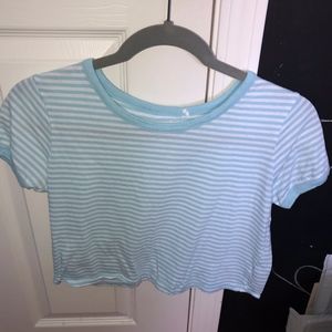 Blue & White Striped Short Sleeve Crop Top